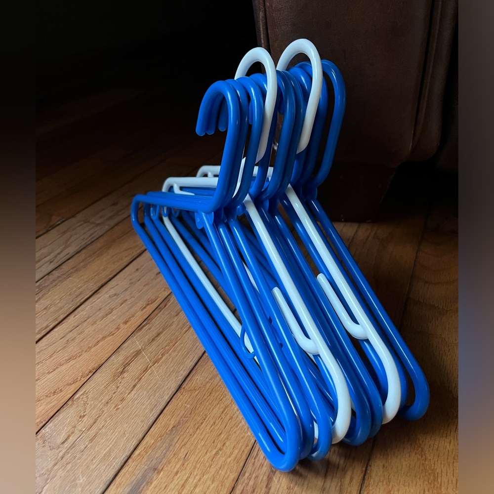 Bundle Set of 11 Hangers Little Kid Boy/Girl Blue and White Clothing Hangers